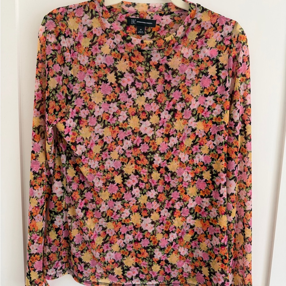 INC International Concepts Multicolor Floral Long Sleeve Top
